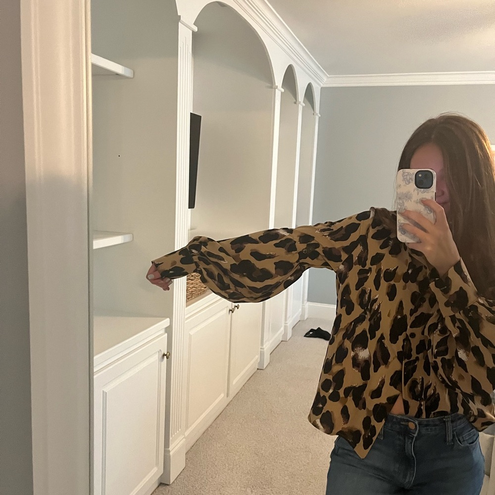 Leopard Print Button Up Shirt With Fun Sleeves - image 3